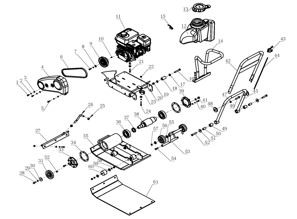 ЗУБР 15 кН, 80 кг, бензиновая виброплита (ВПБ-15 А) - посмотреть вариант разборной схемы